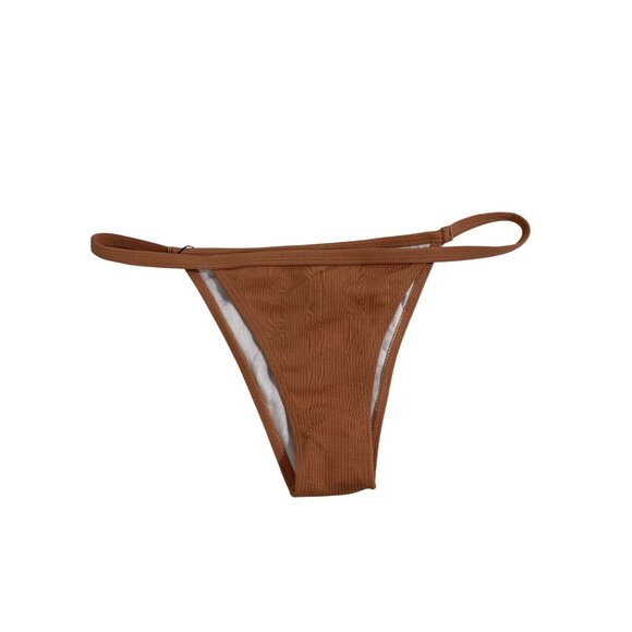 Zaful Womens Brown Ribbed Bikini Bottom Mid-Waist Size 8 - Picture 3 of 7